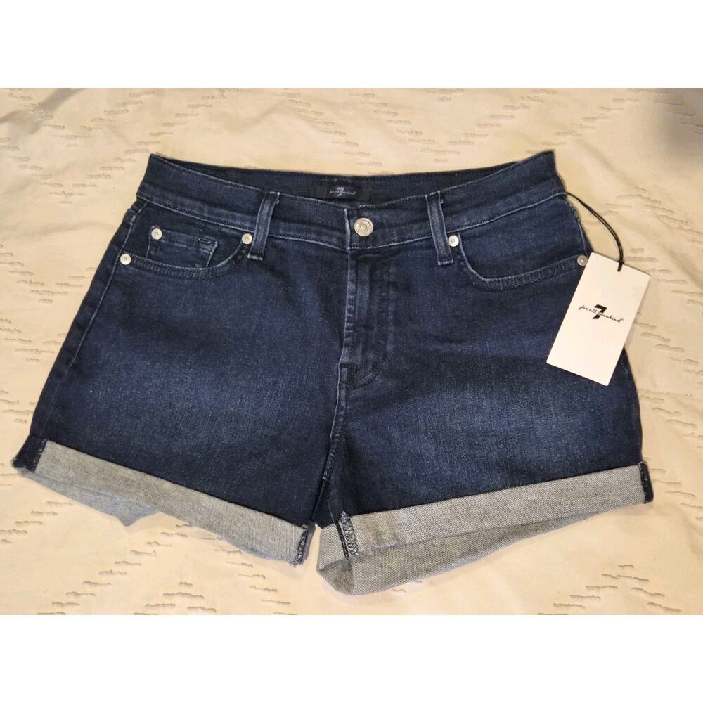 New With Tags Size 27 Brand 7 For All Mankind Cuffed Rolled Blue Denim Shorts
